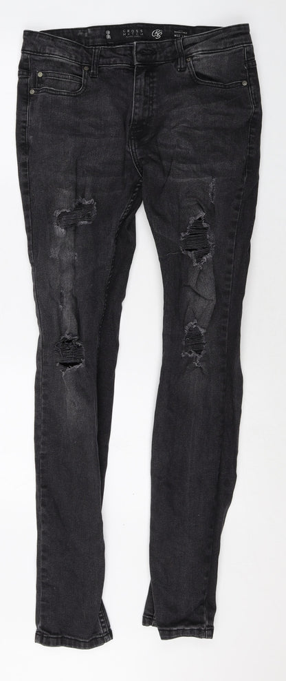 Crosshatch Mens Black Cotton Skinny Jeans Size 32 in Regular Zip