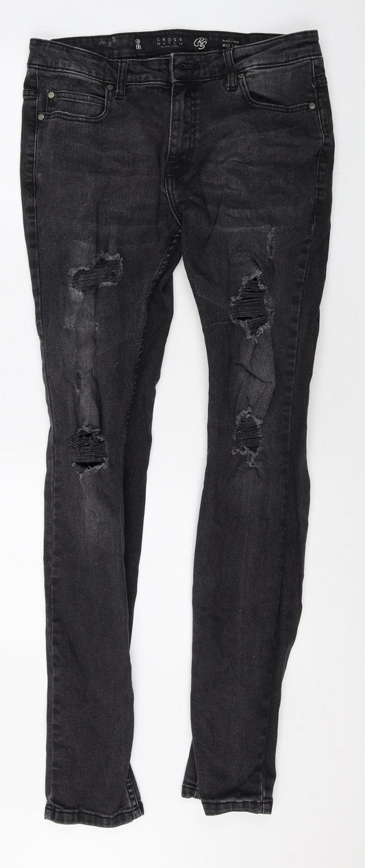 Crosshatch Mens Black Cotton Skinny Jeans Size 32 in Regular Zip