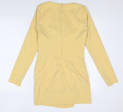 Zara Womens Yellow Polyester A-Line Size M Scoop Neck Zip