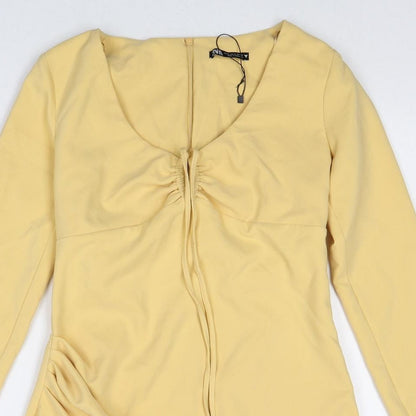 Zara Womens Yellow Polyester A-Line Size M Scoop Neck Zip