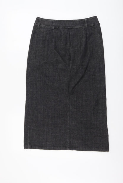 Per Una Womens Grey Cotton Straight & Pencil Skirt Size 8 Button