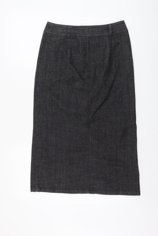 Per Una Womens Grey Cotton Straight & Pencil Skirt Size 8 Button