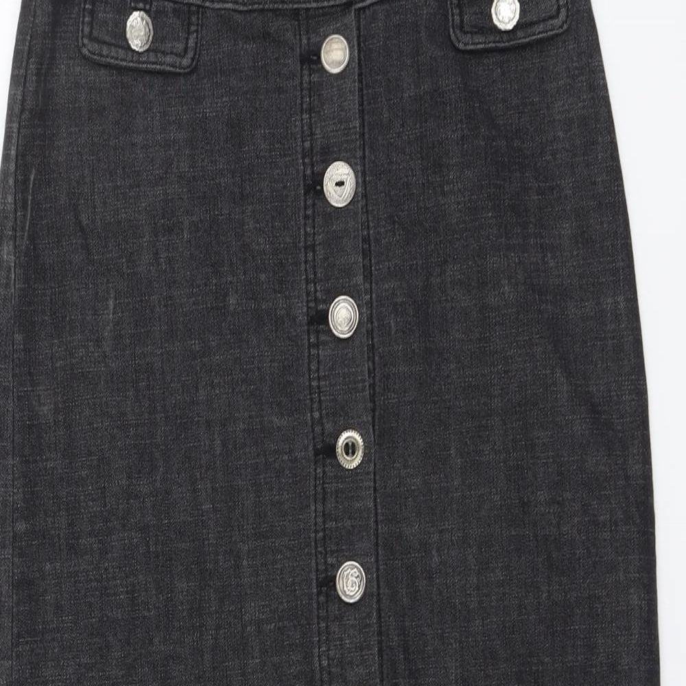 Per Una Womens Grey Cotton Straight & Pencil Skirt Size 8 Button