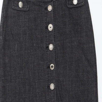 Per Una Womens Grey Cotton Straight & Pencil Skirt Size 8 Button