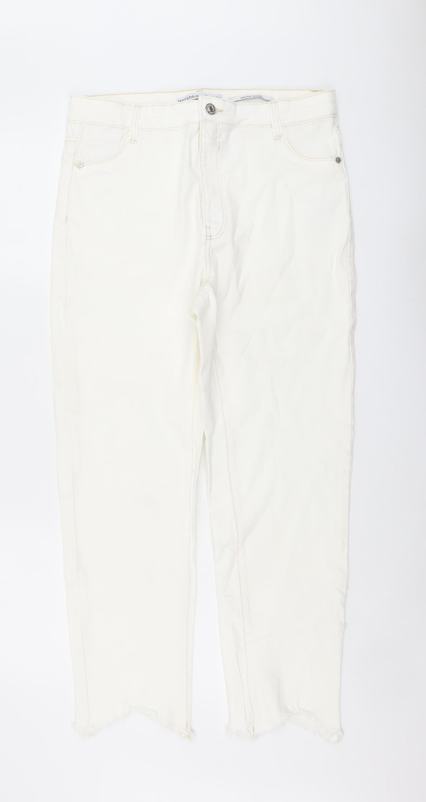 Bershka Womens Ivory Cotton Straight Jeans Size 16 L27 in Regular Button