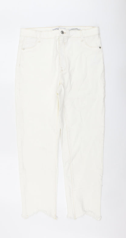 Bershka Womens Ivory Cotton Straight Jeans Size 16 L27 in Regular Button