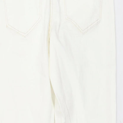 Bershka Womens Ivory Cotton Straight Jeans Size 16 L27 in Regular Button