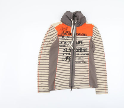 Via Appia Womens Beige Striped Cotton Full Zip Sweatshirt Size 8 Zip
