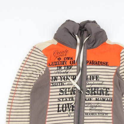 Via Appia Womens Beige Striped Cotton Full Zip Sweatshirt Size 8 Zip