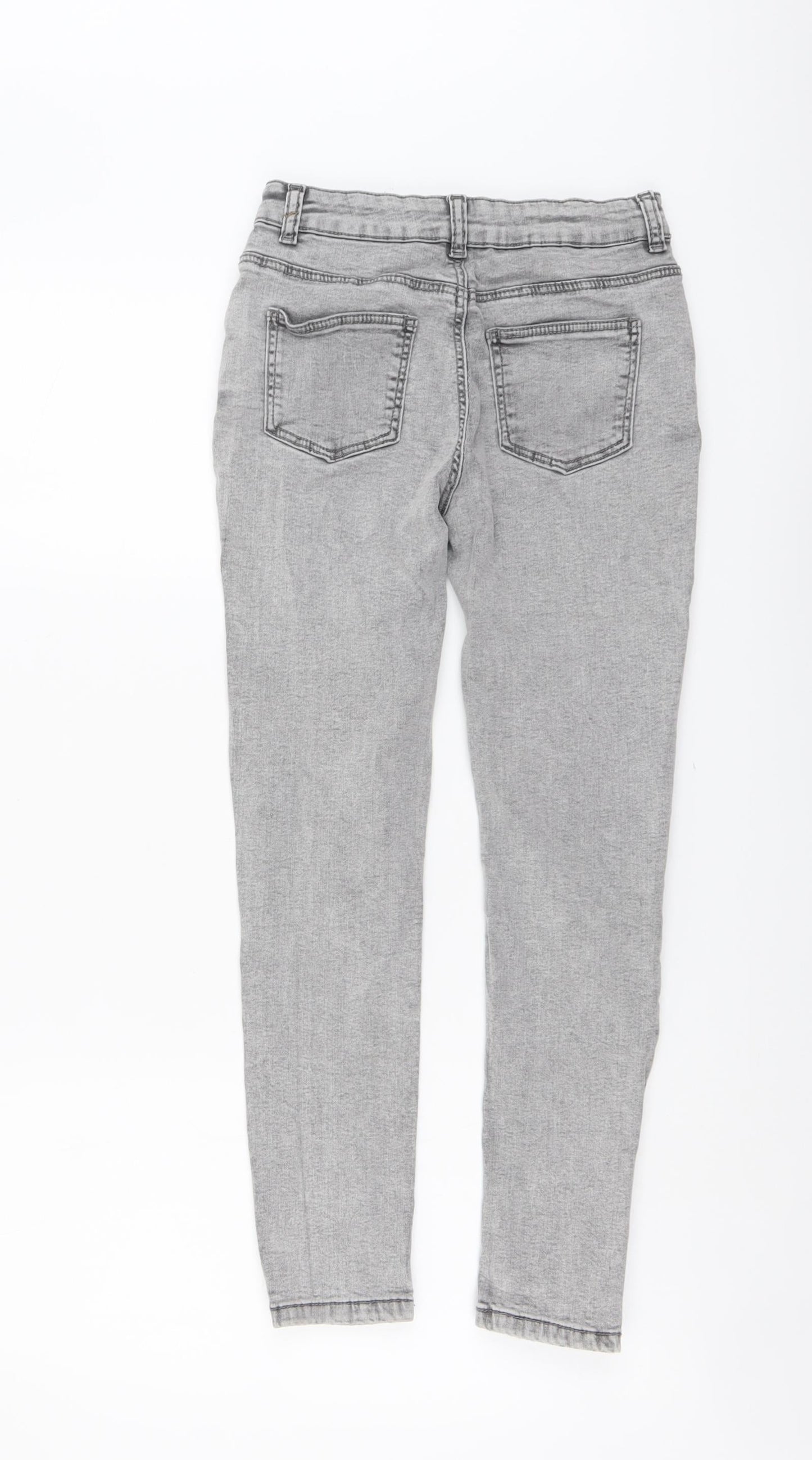 Denim & Co. Girls Grey Cotton Skinny Jeans Size 11-12 Years Regular Button - Distressed Denim