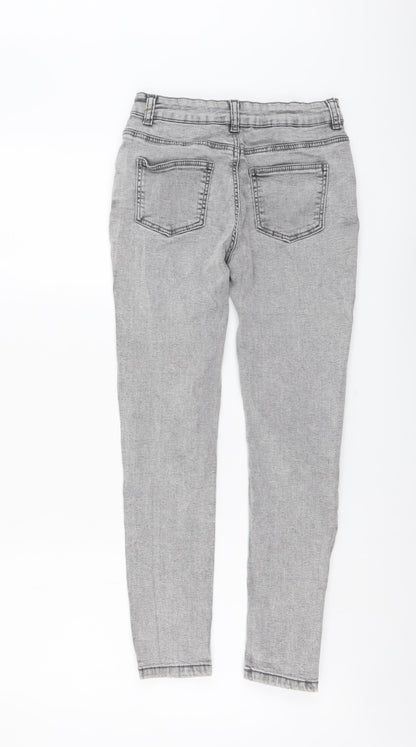 Denim & Co. Girls Grey Cotton Skinny Jeans Size 11-12 Years Regular Button - Distressed Denim