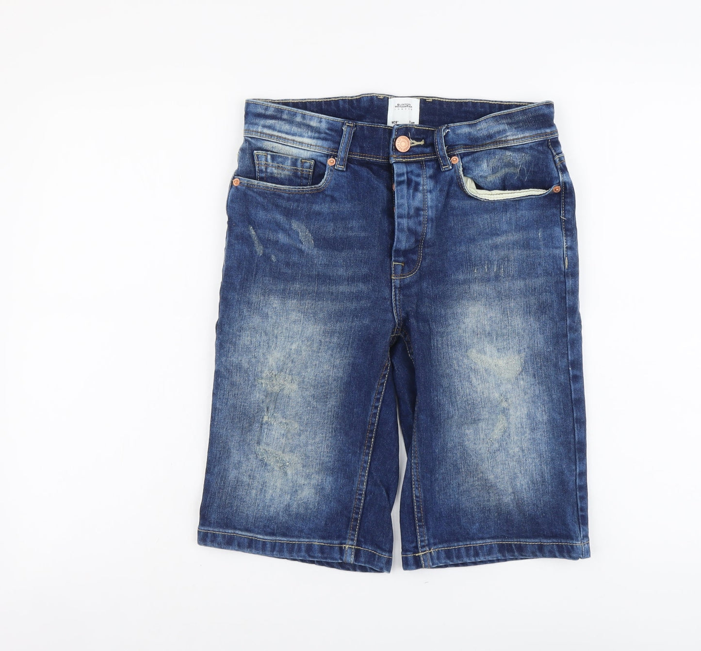 Burton Mens Blue Cotton Biker Shorts Size 28 in L11 in Slim Button