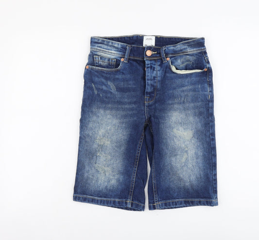 Burton Mens Blue Cotton Biker Shorts Size 28 in L11 in Slim Button