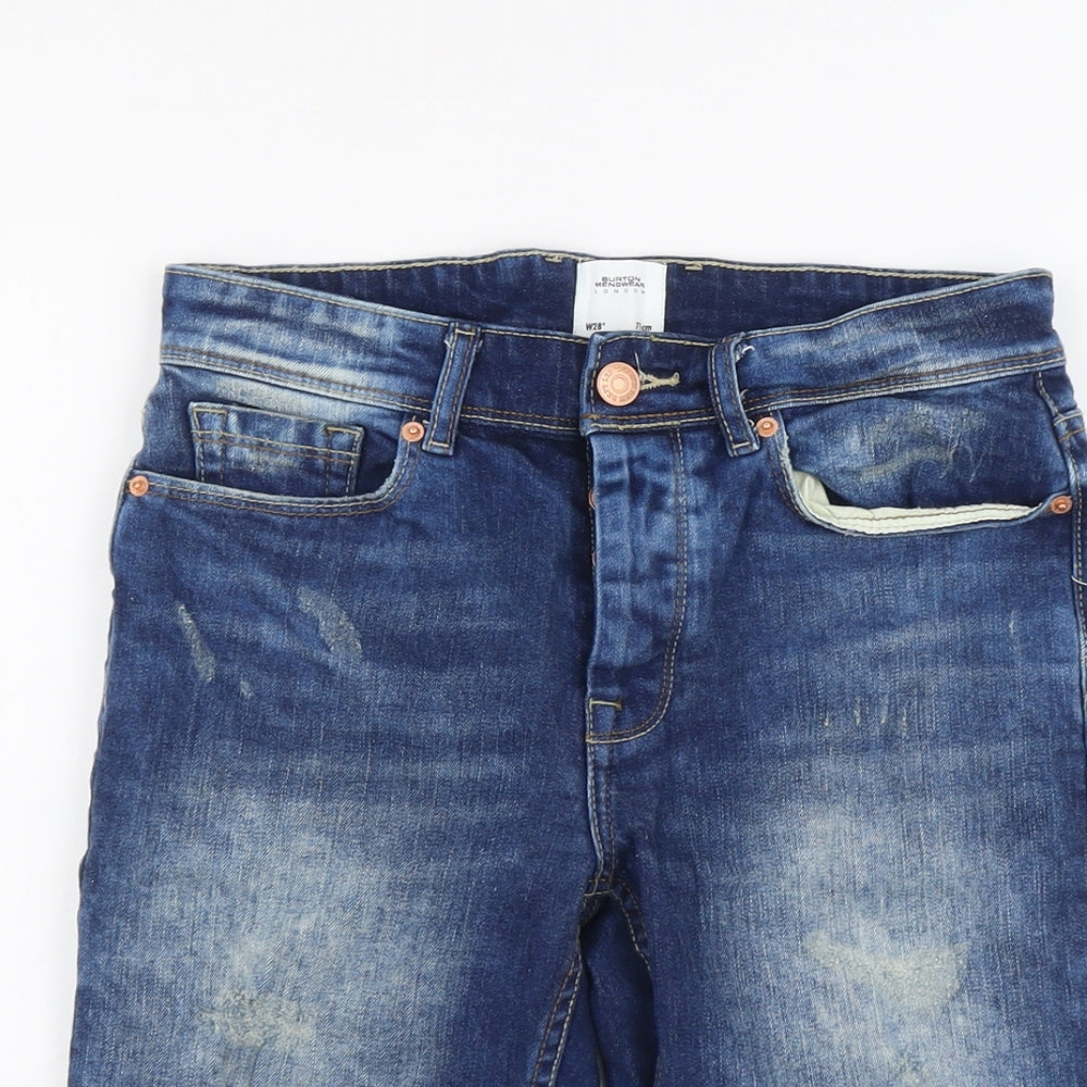 Burton Mens Blue Cotton Biker Shorts Size 28 in L11 in Slim Button