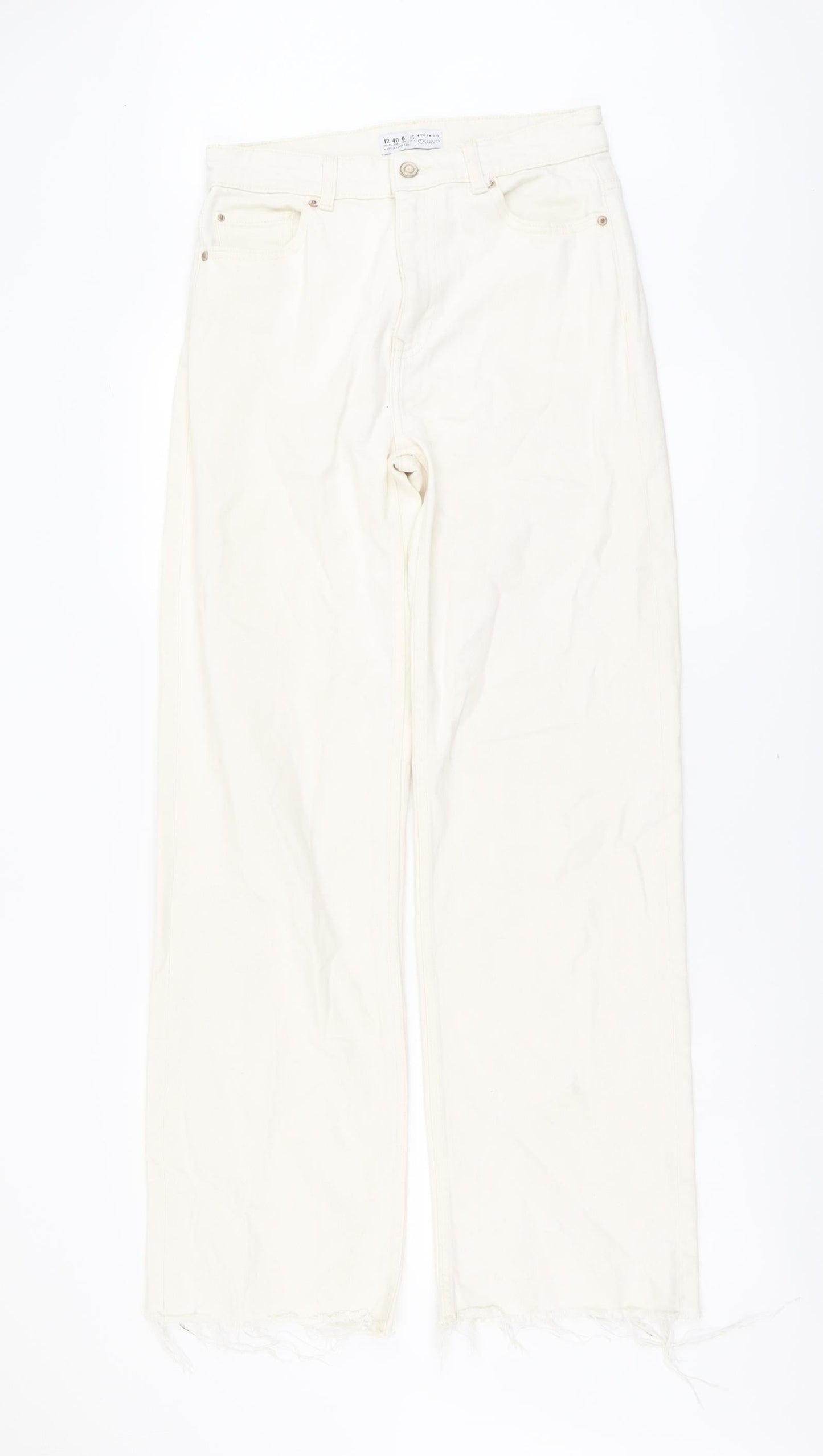 Denim & Co. Womens Beige Cotton Straight Jeans Size 12 L31 in Regular Button