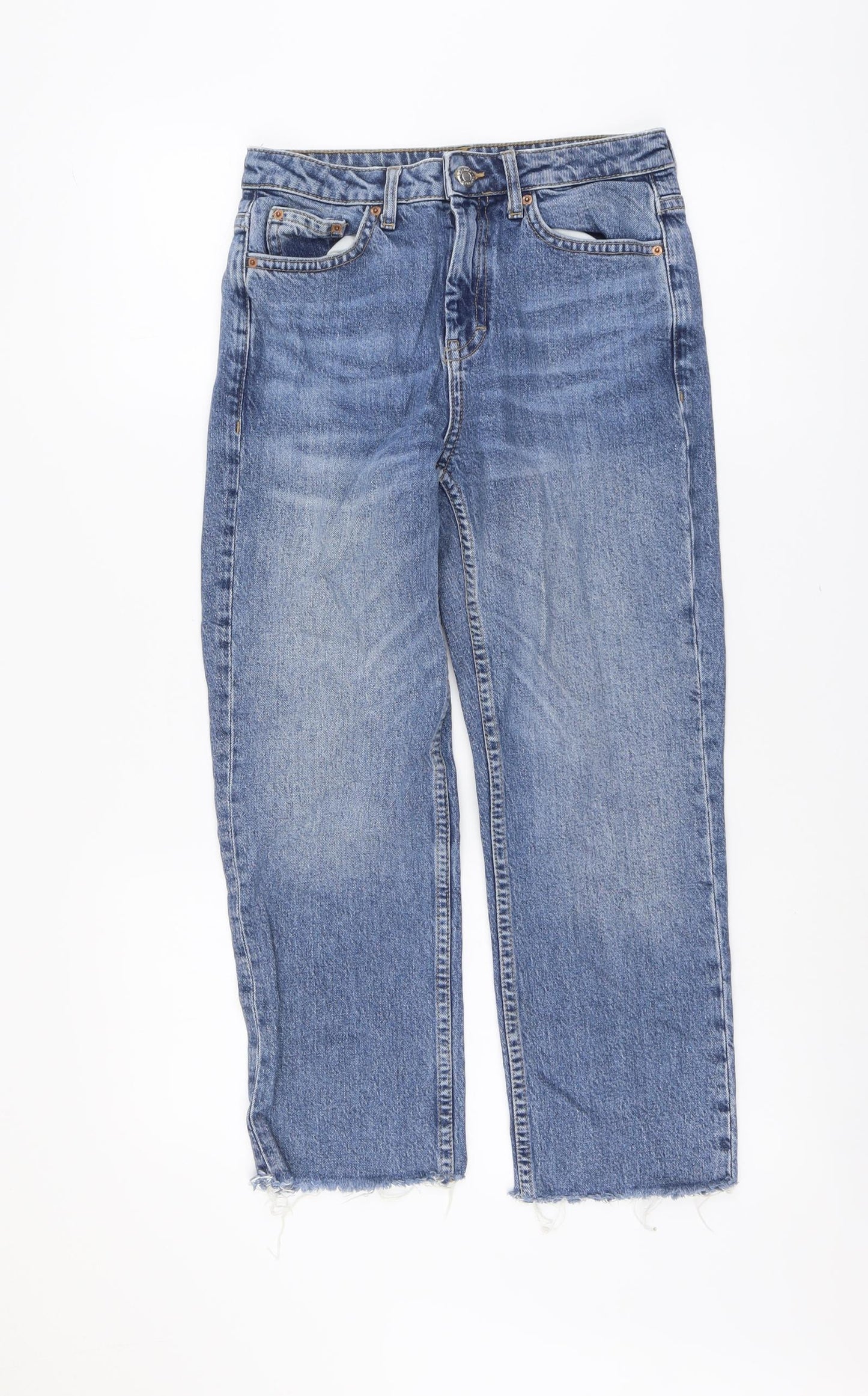Topshop Womens Blue Cotton Straight Jeans Size 26 L24 in Regular Button