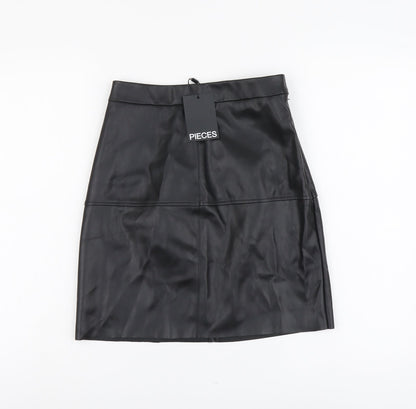 Pieces Womens Black Polyester A-Line Skirt Size XS Button