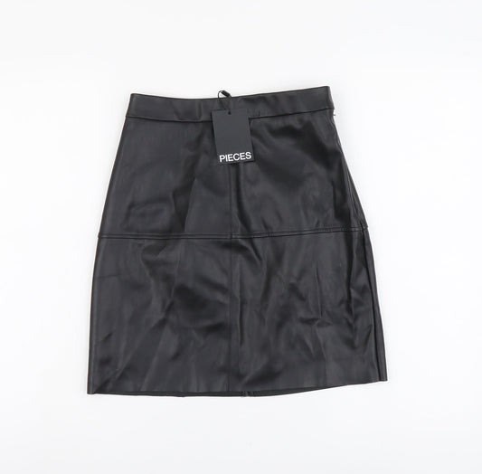 Pieces Womens Black Polyester A-Line Skirt Size XS Button