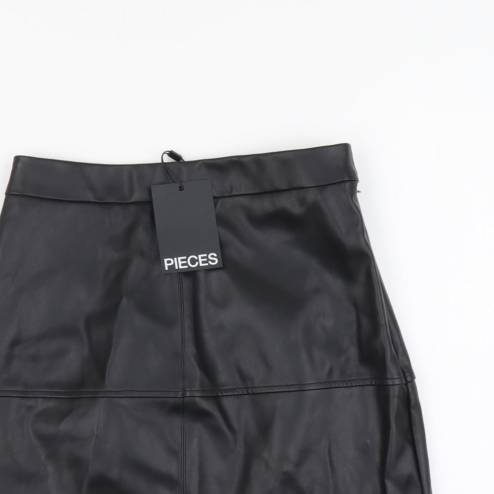 Pieces Womens Black Polyester A-Line Skirt Size XS Button