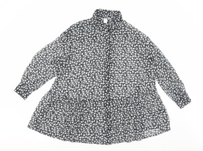 H&M Womens Black Floral Polyester Shirt Dress Size 8 Collared Button - Tiered