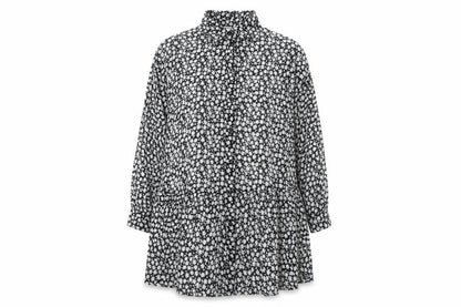 H&M Womens Black Floral Polyester Shirt Dress Size 8 Collared Button - Tiered