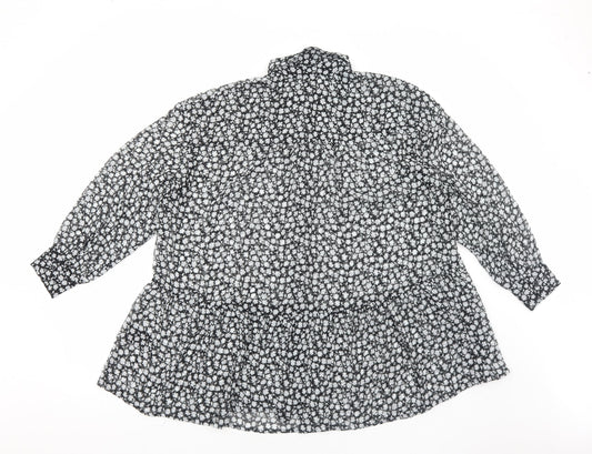H&M Womens Black Floral Polyester Shirt Dress Size 8 Collared Button - Tiered