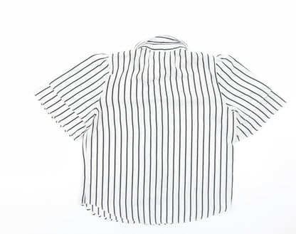 Boohoo Womens White Striped Polyester Basic Button-Up Size 8 Collared