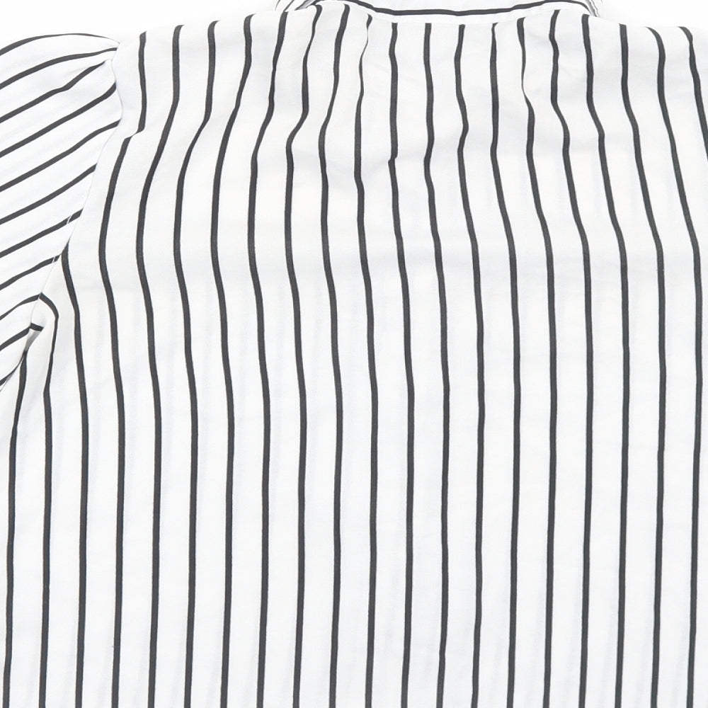 Boohoo Womens White Striped Polyester Basic Button-Up Size 8 Collared
