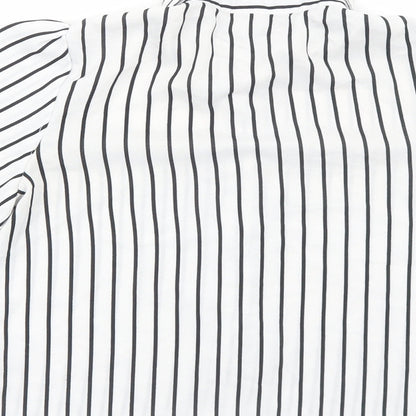 Boohoo Womens White Striped Polyester Basic Button-Up Size 8 Collared