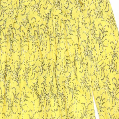 Nakd Womens Yellow Floral Polyester A-Line Size 6 V-Neck Pullover - Tie Neck Detail