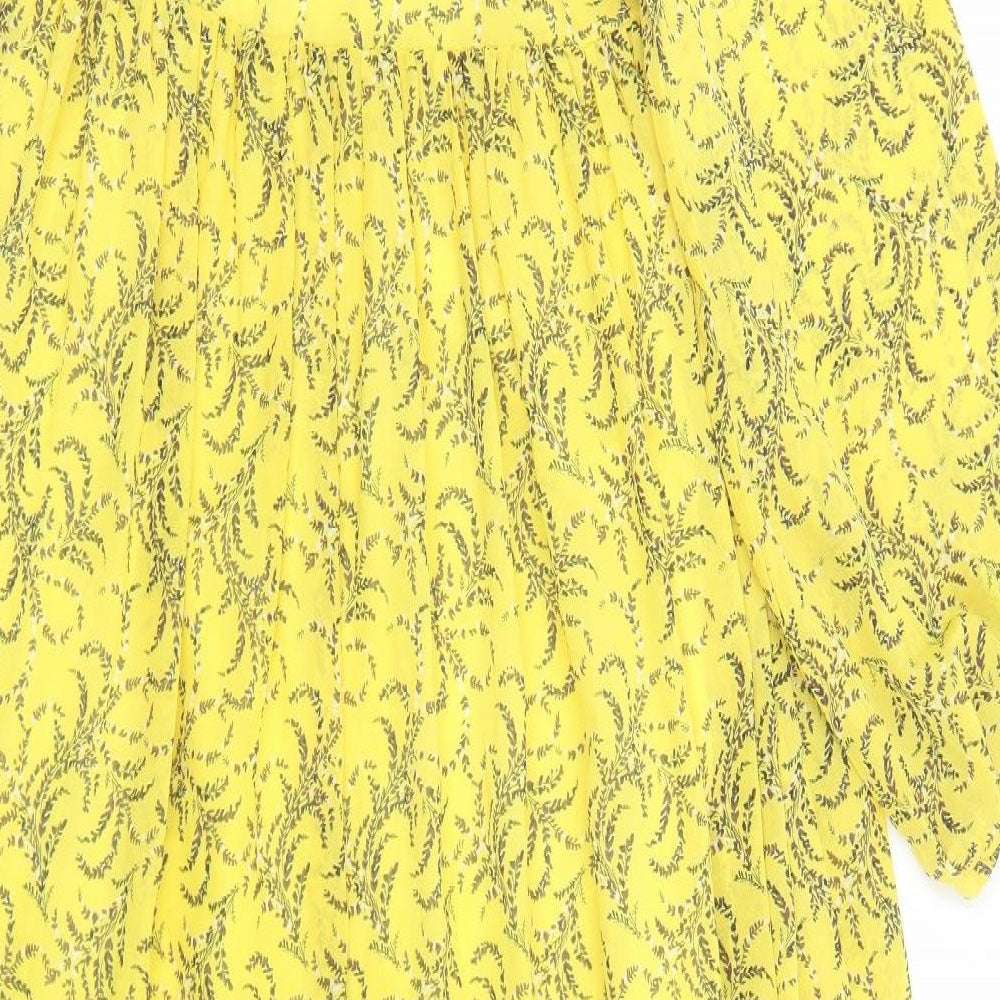 Nakd Womens Yellow Floral Polyester A-Line Size 6 V-Neck Pullover - Tie Neck Detail