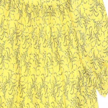 Nakd Womens Yellow Floral Polyester A-Line Size 6 V-Neck Pullover - Tie Neck Detail