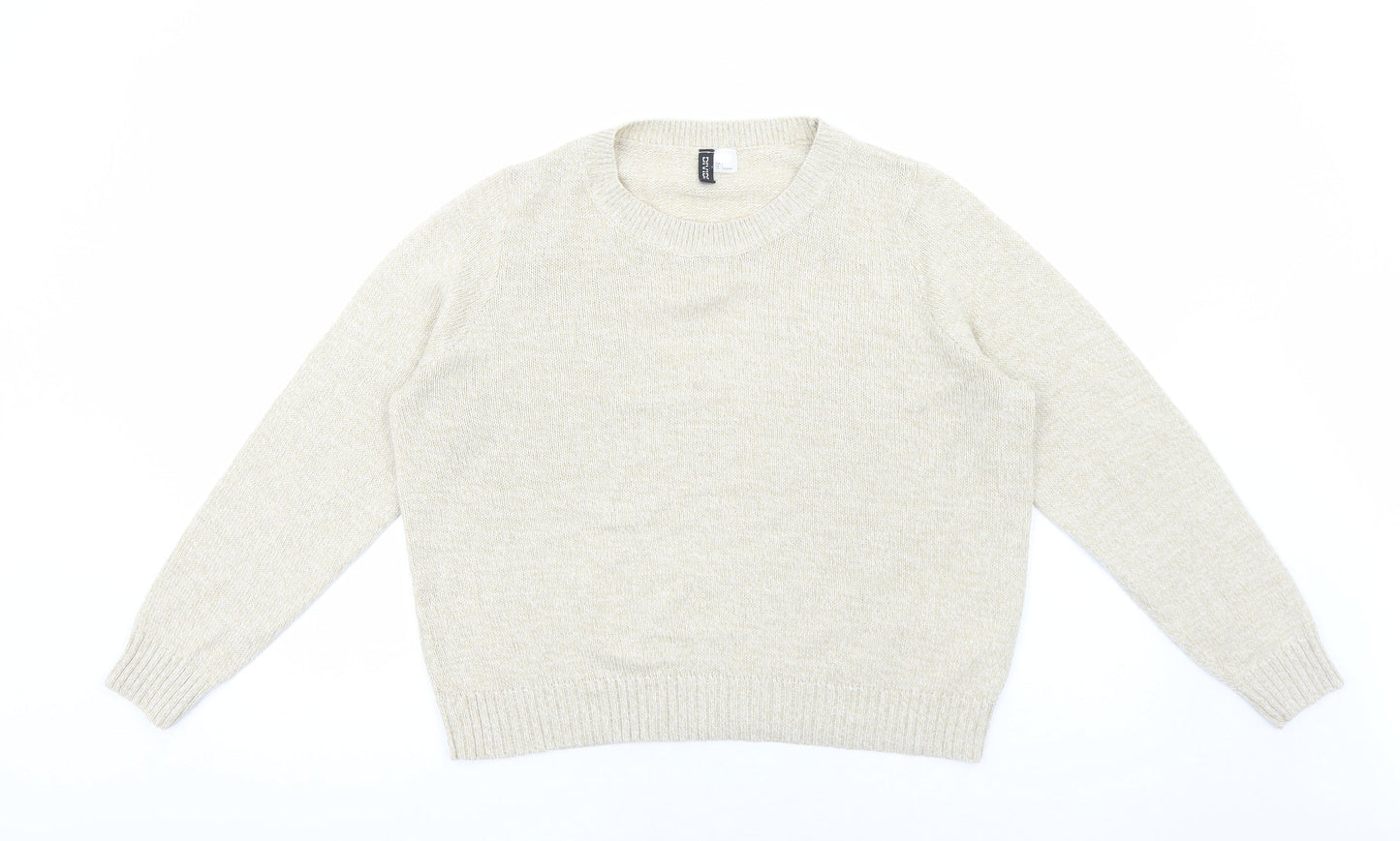 H&M Womens Beige Round Neck Acrylic Pullover Jumper Size L