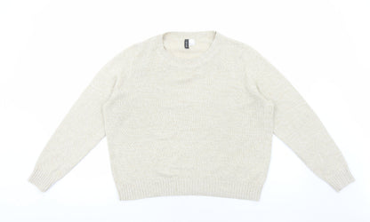 H&M Womens Beige Round Neck Acrylic Pullover Jumper Size L