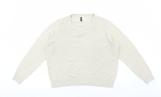 H&M Womens Beige Round Neck Acrylic Pullover Jumper Size L