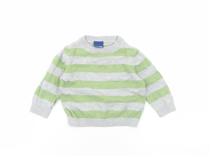 Cherokee Girls Green Striped Cotton Pullover Jumper Size 9-12 Months Pullover