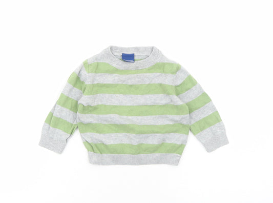 Cherokee Girls Green Striped Cotton Pullover Jumper Size 9-12 Months Pullover