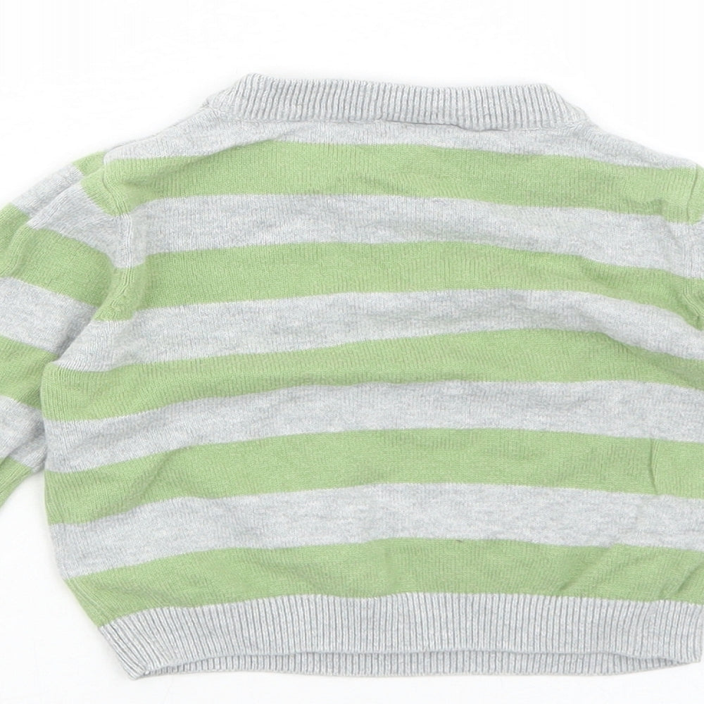 Cherokee Girls Green Striped Cotton Pullover Jumper Size 9-12 Months Pullover