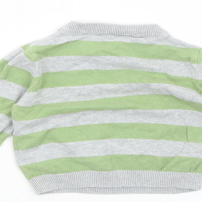 Cherokee Girls Green Striped Cotton Pullover Jumper Size 9-12 Months Pullover