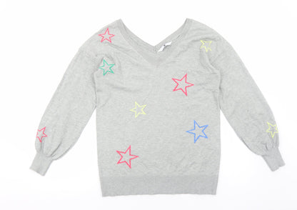 Very Womens Grey V-Neck Geometric Viscose Pullover Jumper Size 10 - Star Print