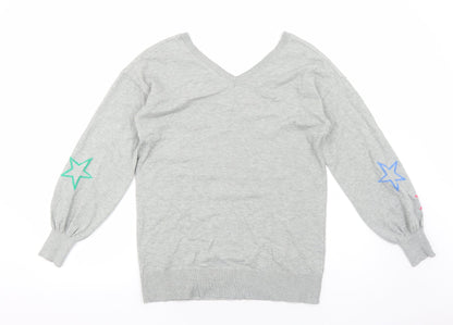Very Womens Grey V-Neck Geometric Viscose Pullover Jumper Size 10 - Star Print