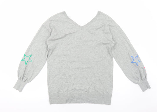 Very Womens Grey V-Neck Geometric Viscose Pullover Jumper Size 10 - Star Print