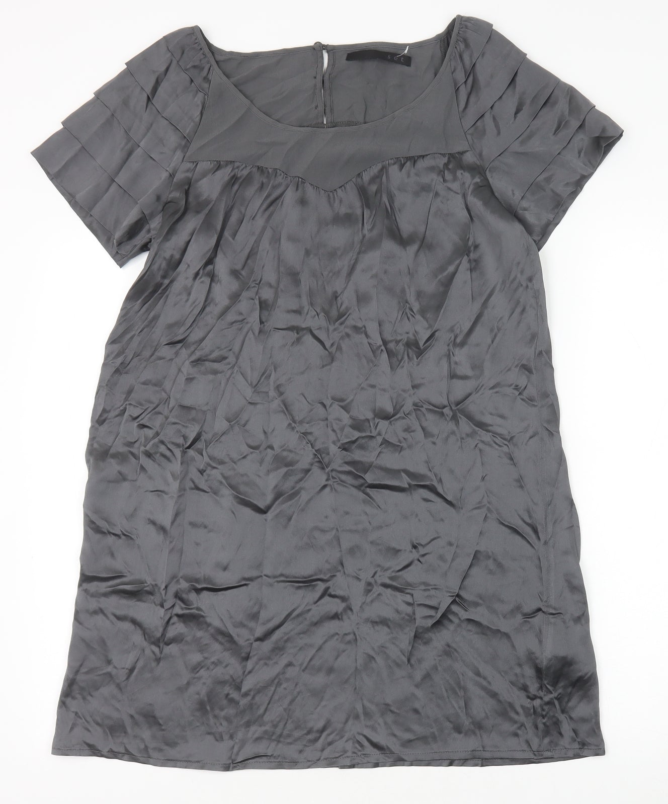 Set Womens Grey Silk Shift Size 10 Scoop Neck Pullover