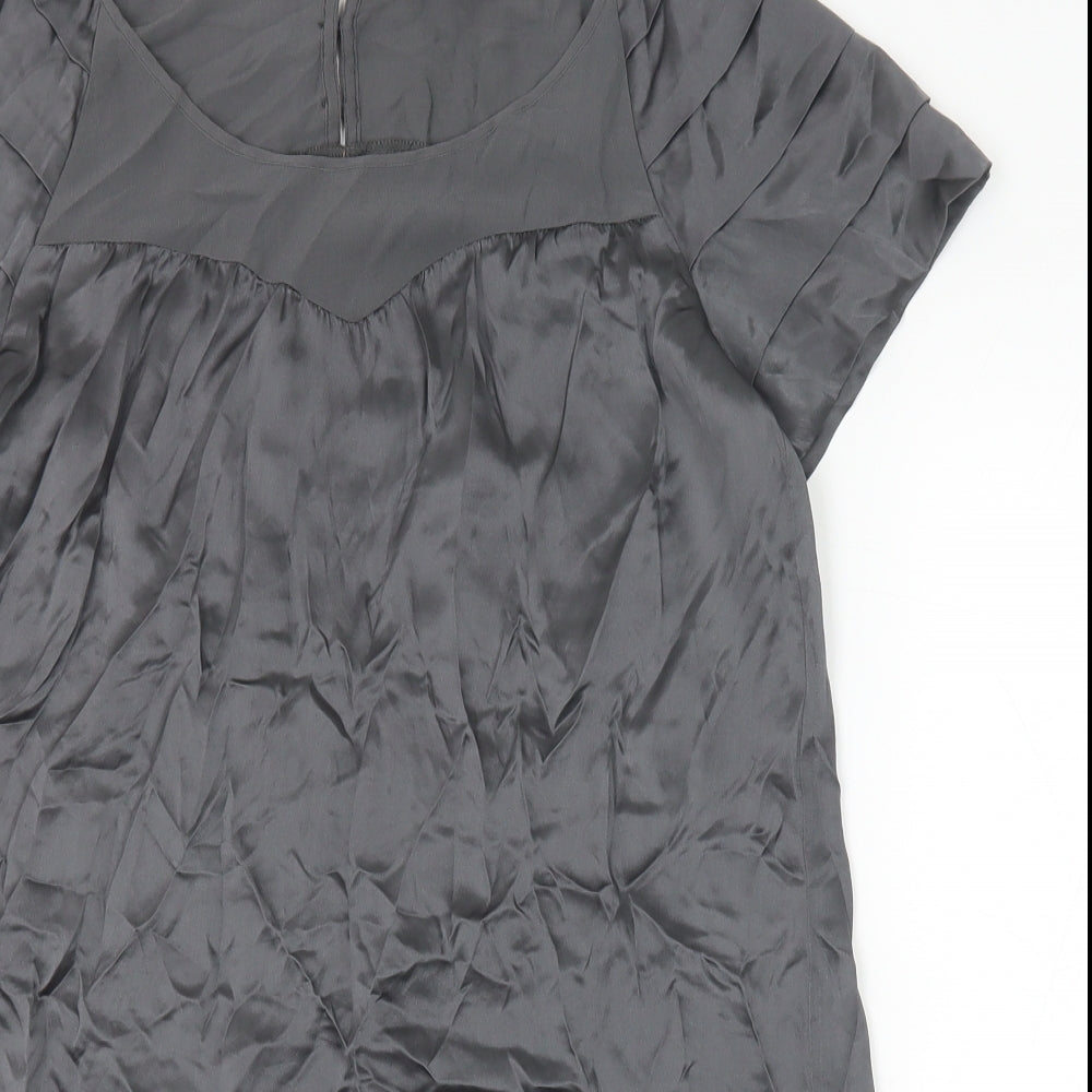 Set Womens Grey Silk Shift Size 10 Scoop Neck Pullover