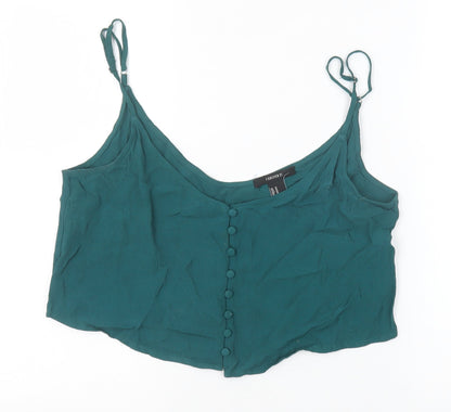 FOREVER 21 Womens Green Viscose Camisole Tank Size M Scoop Neck - Cropped