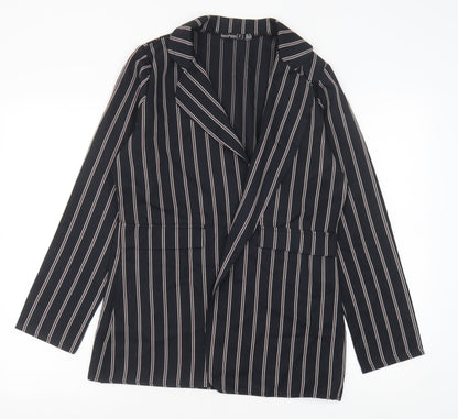 Boohoo Womens Black Striped Polyester Jacket Blazer Size 14