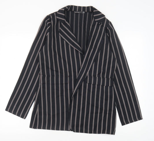 Boohoo Womens Black Striped Polyester Jacket Blazer Size 14