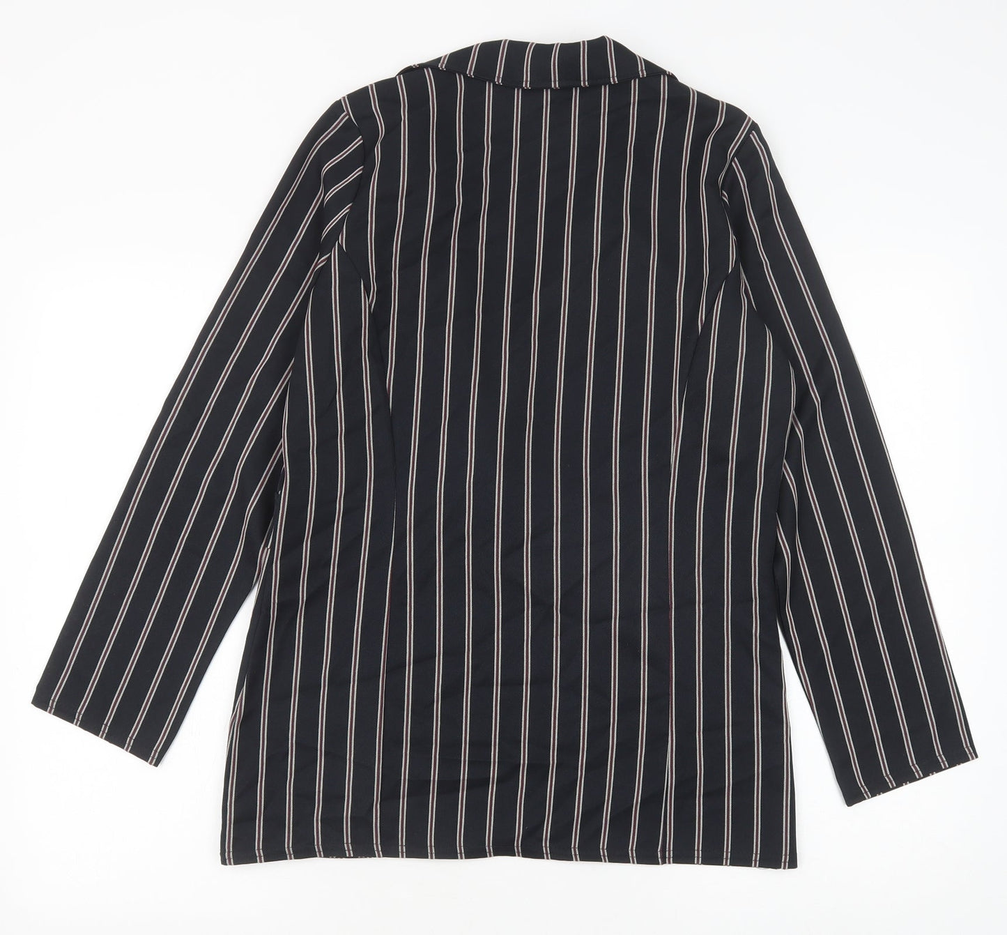 Boohoo Womens Black Striped Polyester Jacket Blazer Size 14