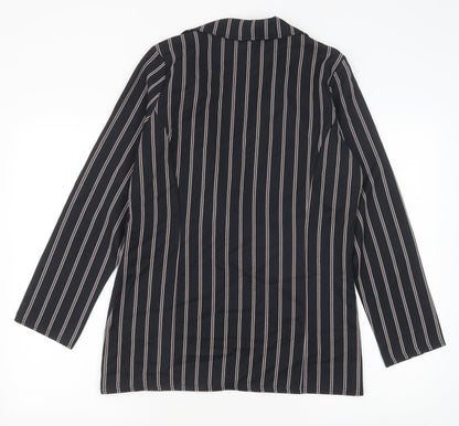 Boohoo Womens Black Striped Polyester Jacket Blazer Size 14