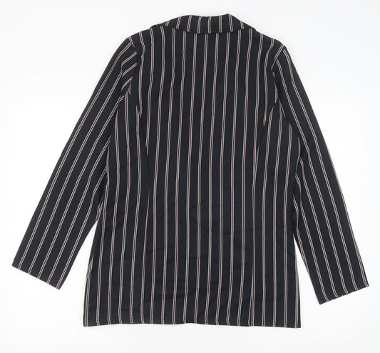Boohoo Womens Black Striped Polyester Jacket Blazer Size 14
